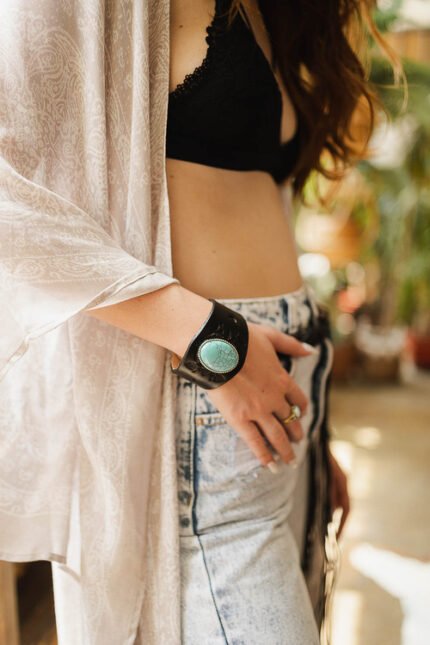 Caeruleus Boho Turquoise Stone Leather Cuff
