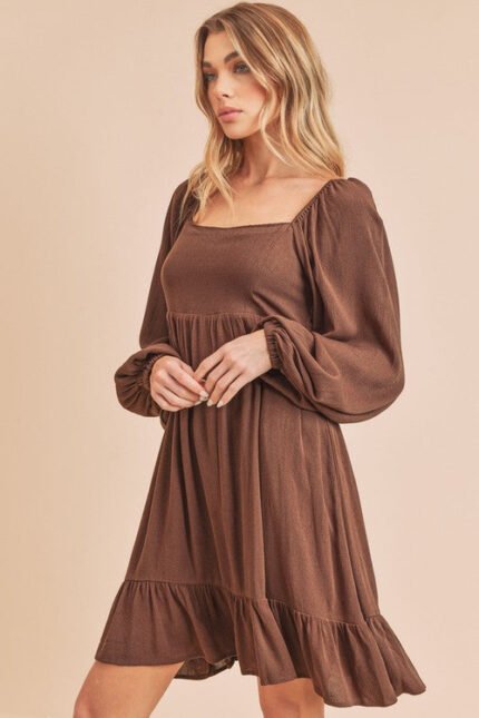 Arya Ruffled Square Neck Sleeve Mini Dress