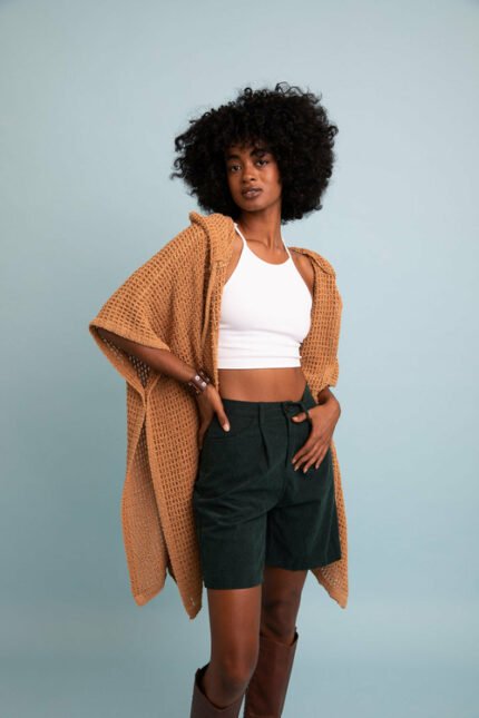 Hazan Waffle Hooded Ruana