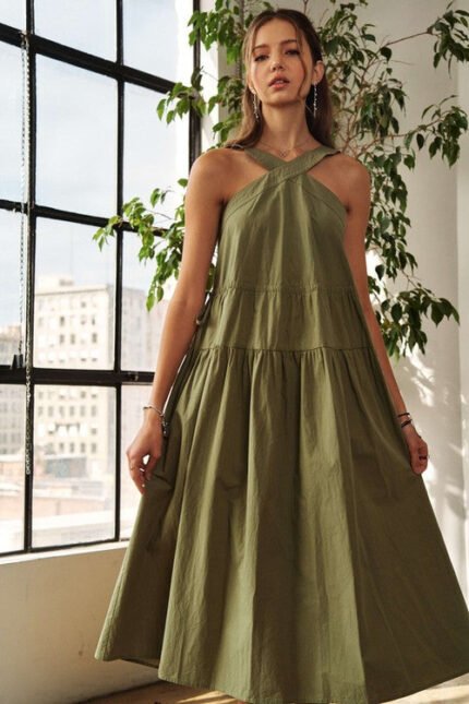 Arya Wide Strap Drawstring Dress
