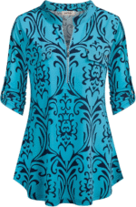 Chiffon Zip V-Neck Tunic – 3/4 Sleeve - Image 2