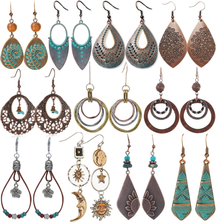 Boho Vintage Drop Earrings Set | 11 Pairs - Image 2