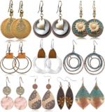 Boho Vintage Dangle Earrings Set – Sunflower & Geo 10-Pairs - Image 2