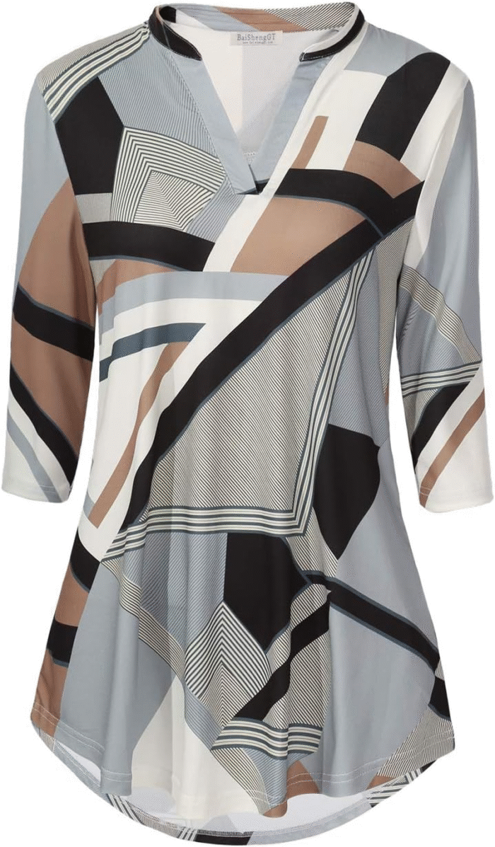 Boho Floral 3/4 Sleeve Notch V-Neck Top - Image 2