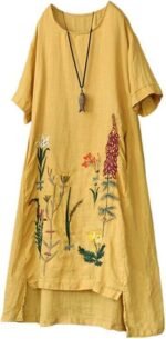 Boho Botanical Linen Embroidered Summer Dress - Image 9