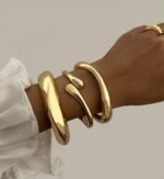 Chunky 14K Gold-Plated Stackable Bangles Set - Image 5