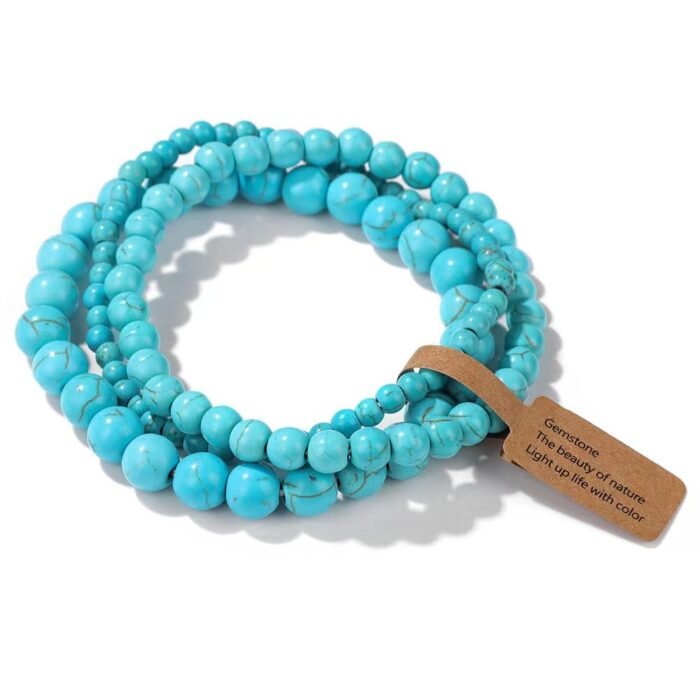 Turquoise Healing Crystal Stretch Bracelet Set 3-Piece - Image 1