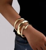 Chunky 14K Gold-Plated Stackable Bangles Set - Image 3