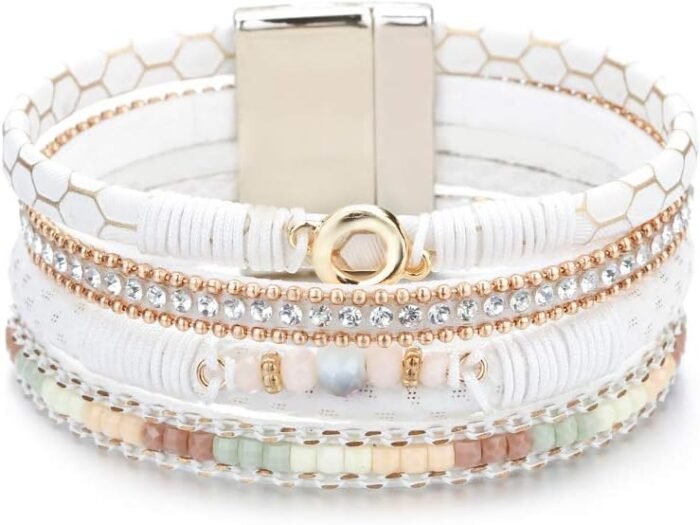 Boho Leopard Crystal Leather Wrap Bracelet – Multi-Layer Cuff - Image 17
