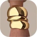 Chunky 14K Gold-Plated Stackable Bangles Set - Image 2