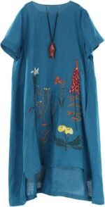 Boho Botanical Linen Embroidered Summer Dress - Image 12