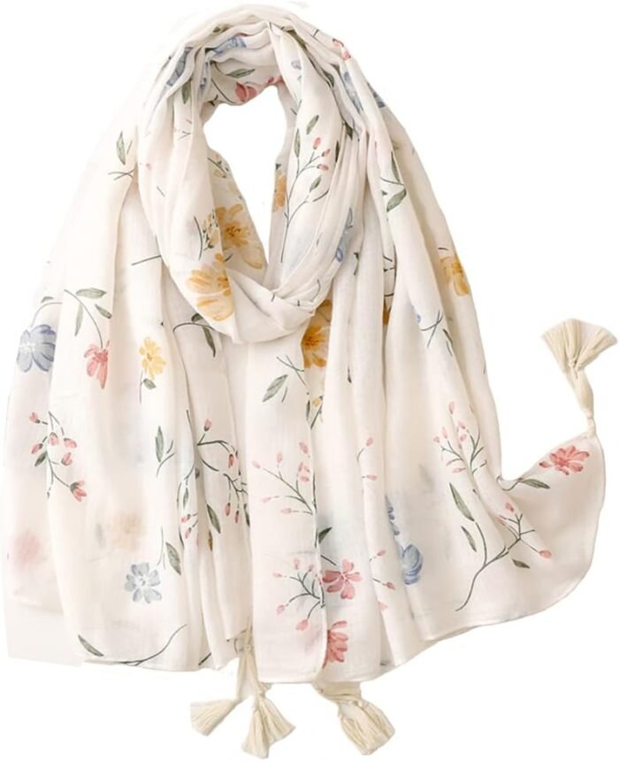 Boho Floral Lightweight Fringed Scarf - Image 11