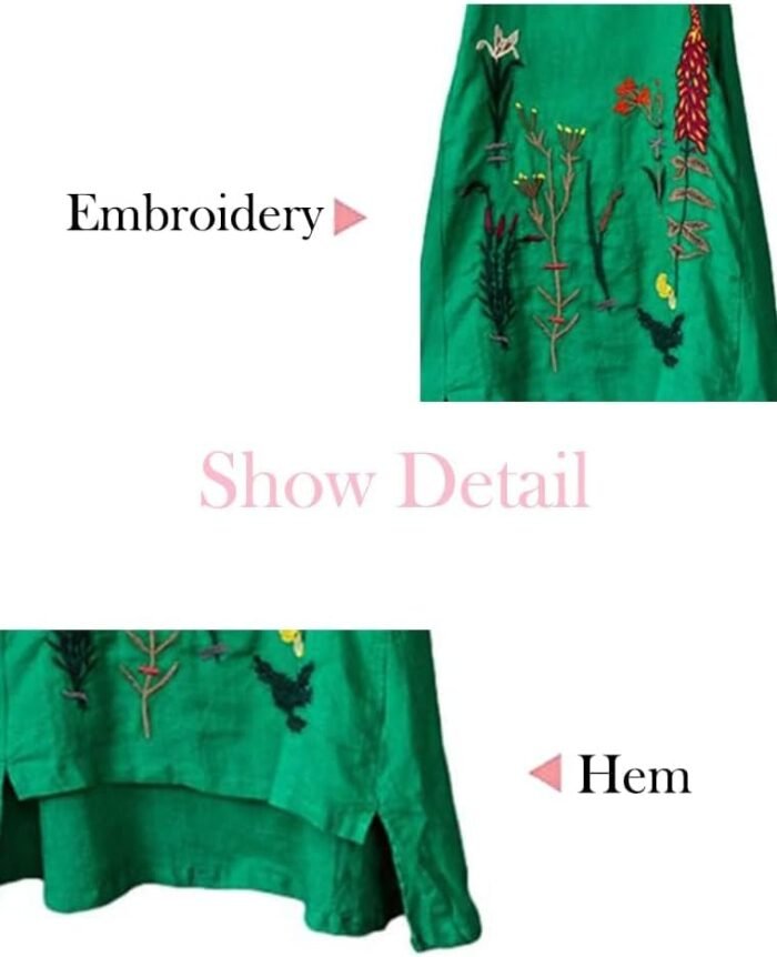 Boho Botanical Linen Embroidered Summer Dress - Image 8
