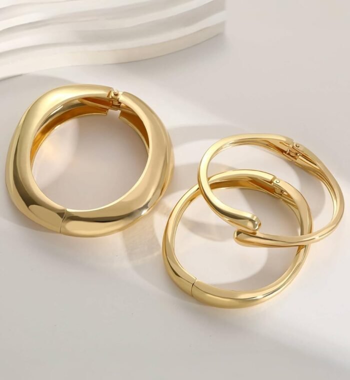 Chunky 14K Gold-Plated Stackable Bangles Set - Image 9