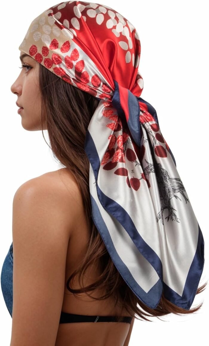 Silk-Feel Printed Head Scarf – 35" Square Bandana - Image 38