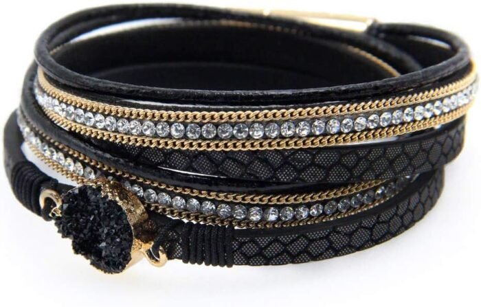 Boho Leopard Crystal Leather Wrap Bracelet – Multi-Layer Cuff - Image 37