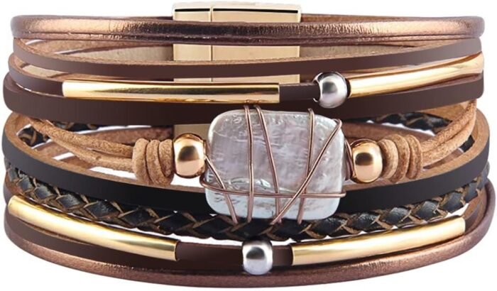 Boho Leopard Crystal Leather Wrap Bracelet – Multi-Layer Cuff - Image 41