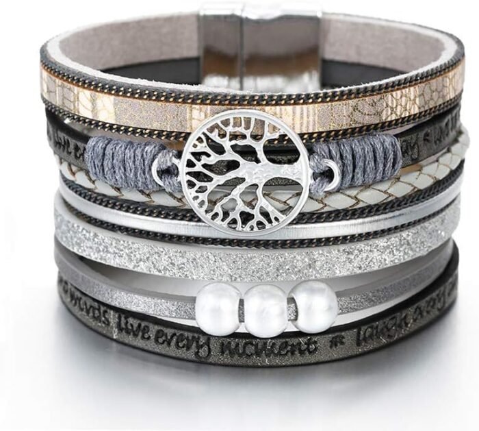 Boho Leopard Crystal Leather Wrap Bracelet – Multi-Layer Cuff - Image 24