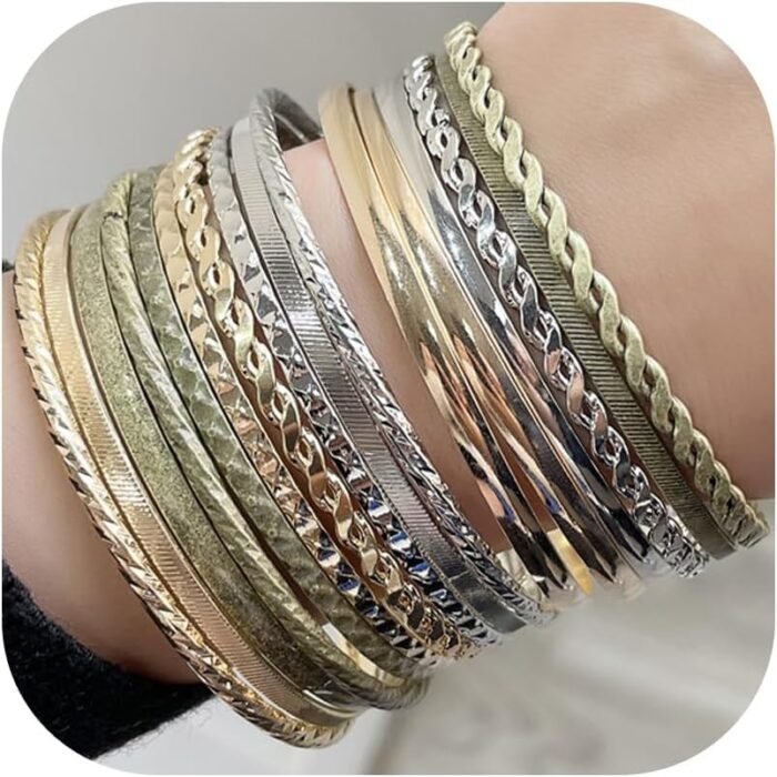 16Pcs Gold Bangle Bracelets for Women - Multi Layer Stackable Textured Bracelets Boho Jewelrys Set - Image 45