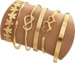 Gold Bangle Bracelets For Women, 14k Gold Plated Multi Layer Stackable Cuff Bracelet Set - Image 13