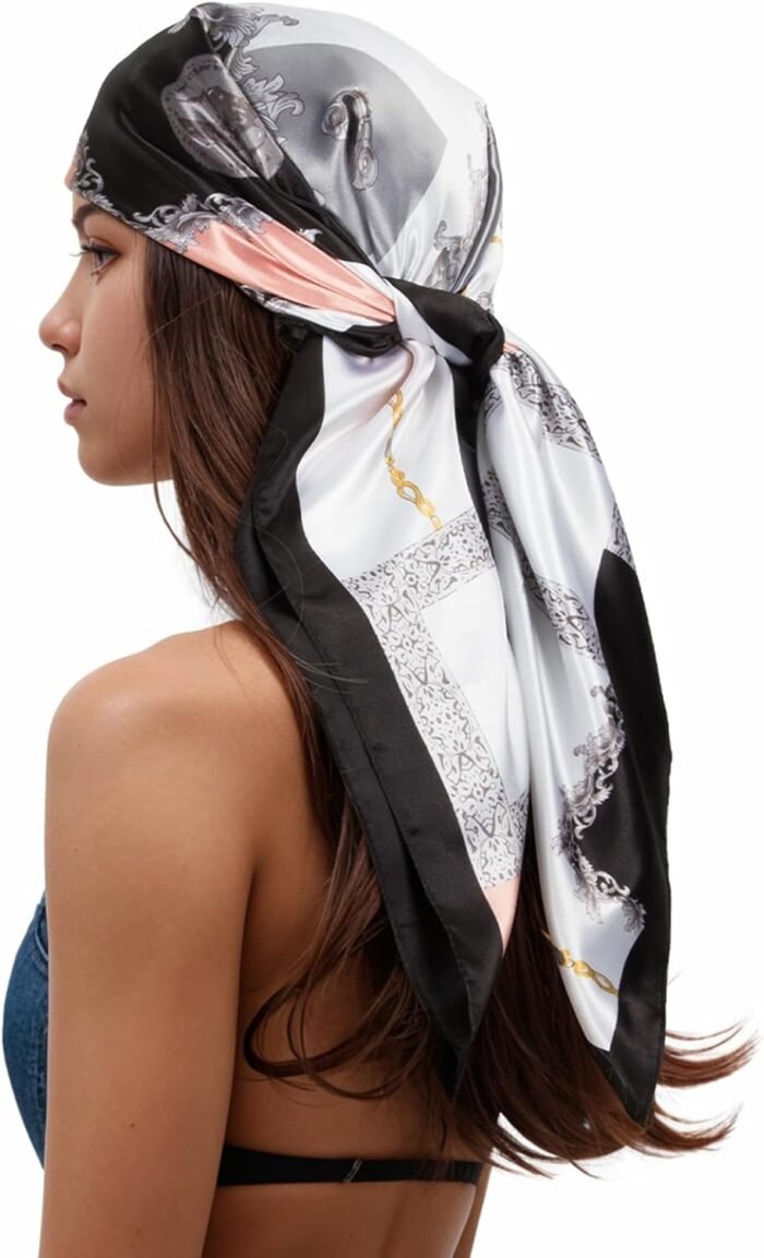 Silk-Feel Printed Head Scarf – 35" Square Bandana - Image 54