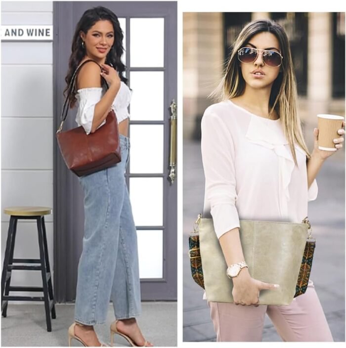 Boho Vegan Leather Shoulder Bag - Guitar-Strap Crossbody - Image 5