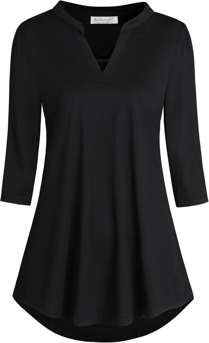 Boho Floral 3/4 Sleeve Notch V-Neck Top - Image 12