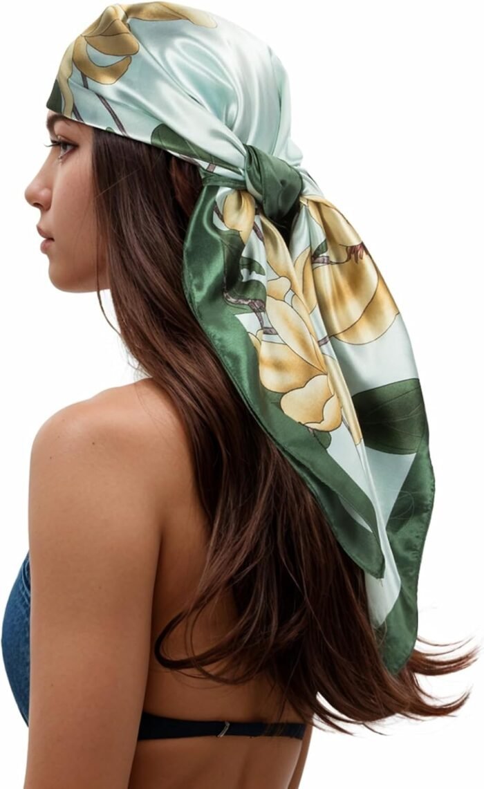 Silk-Feel Printed Head Scarf – 35" Square Bandana - Image 36