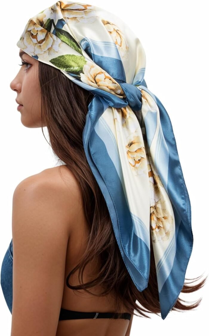 Silk-Feel Printed Head Scarf – 35" Square Bandana - Image 20