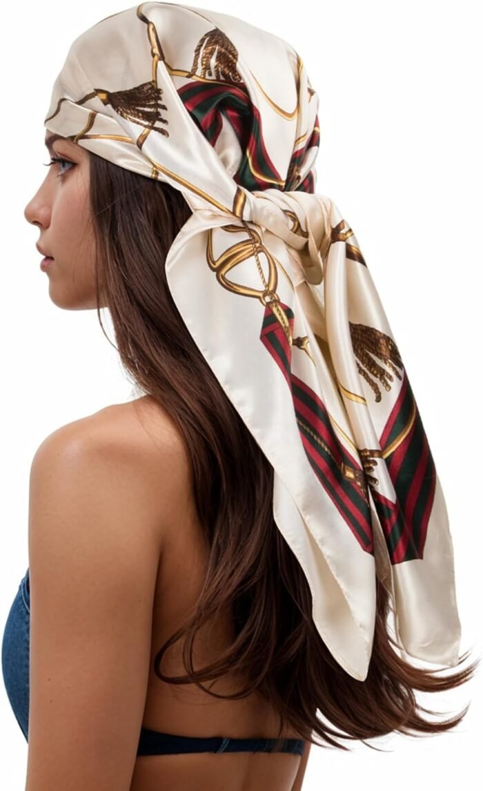 Silk-Feel Printed Head Scarf – 35" Square Bandana - Image 30