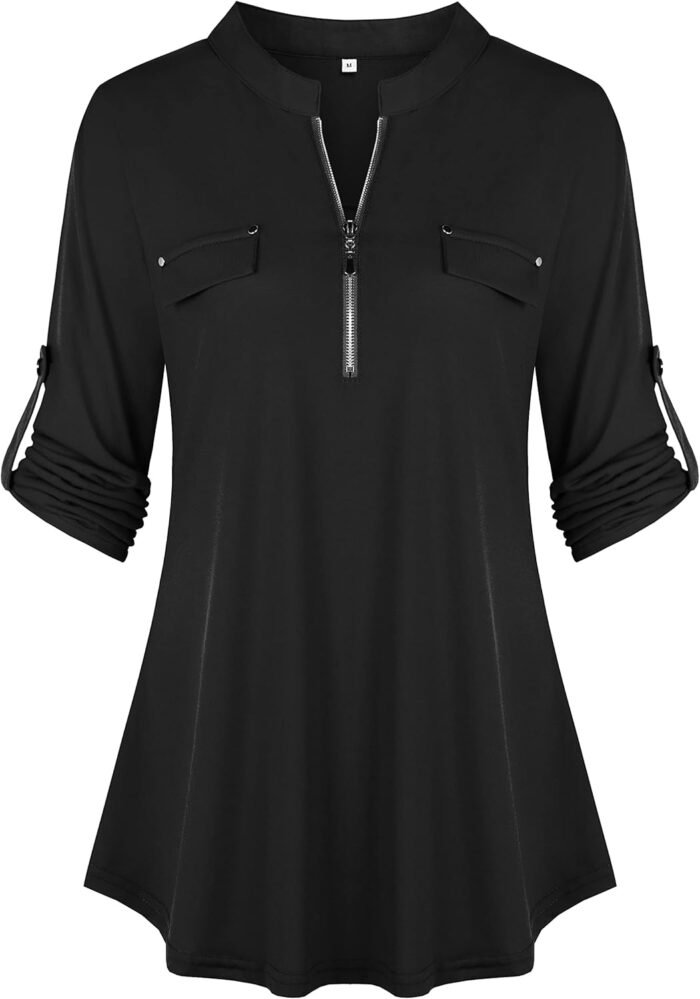 Chiffon Zip V-Neck Tunic – 3/4 Sleeve - Image 12