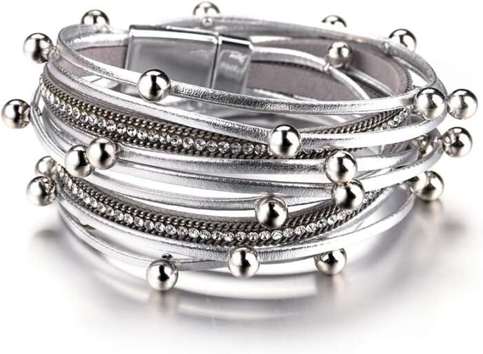 Boho Leopard Crystal Leather Wrap Bracelet – Multi-Layer Cuff - Image 10