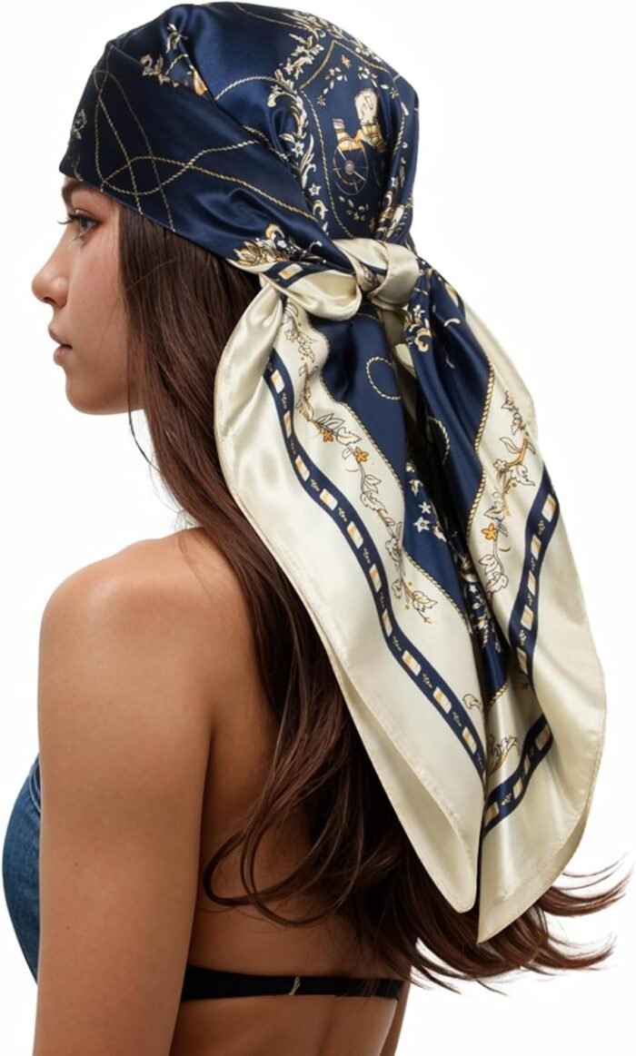 Silk-Feel Printed Head Scarf – 35" Square Bandana - Image 45