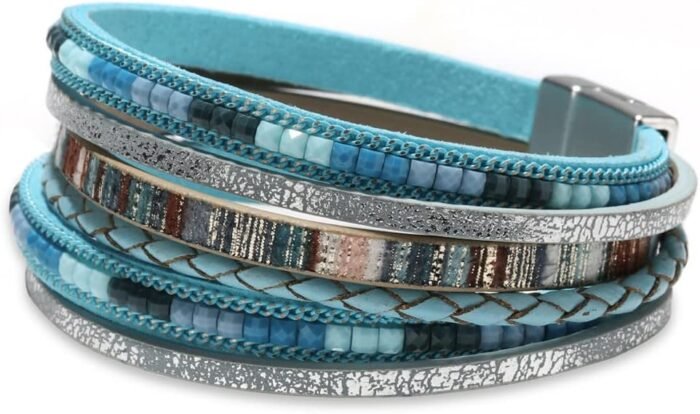 Boho Leopard Crystal Leather Wrap Bracelet – Multi-Layer Cuff - Image 23