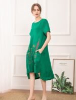 Boho Botanical Linen Embroidered Summer Dress - Image 6