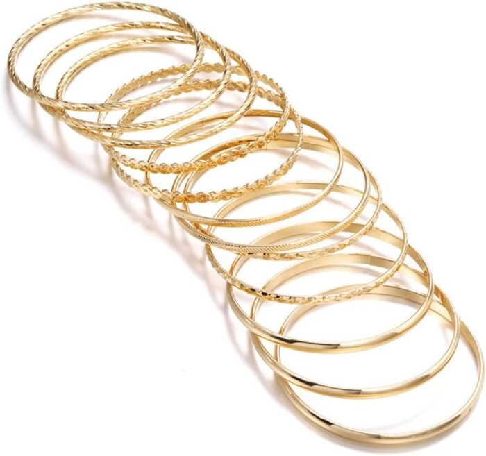 16Pcs Gold Bangle Bracelets for Women - Multi Layer Stackable Textured Bracelets Boho Jewelrys Set - Image 7