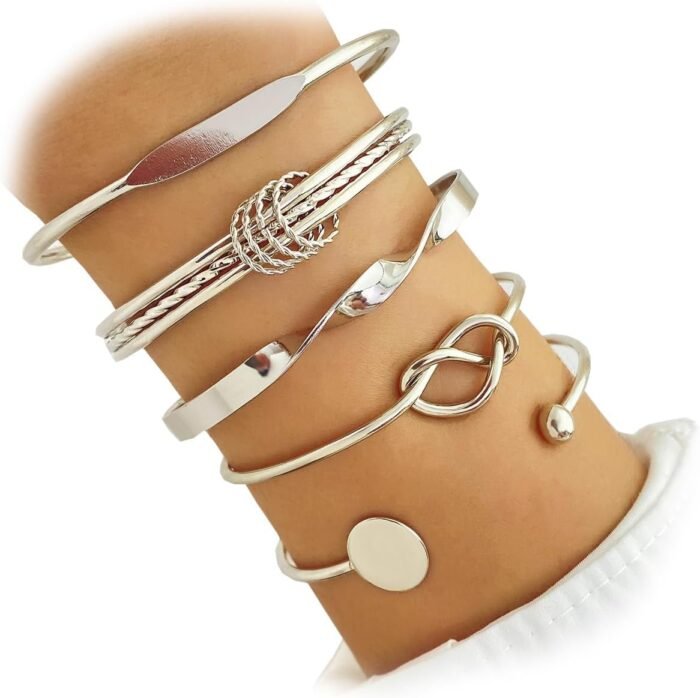 Gold Bangle Bracelets For Women, 14k Gold Plated Multi Layer Stackable Cuff Bracelet Set - Image 16