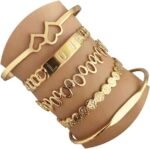 Gold Bangle Bracelets For Women, 14k Gold Plated Multi Layer Stackable Cuff Bracelet Set - Image 9