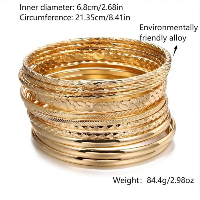 16Pcs Gold Bangle Bracelets for Women - Multi Layer Stackable Textured Bracelets Boho Jewelrys Set - Image 9