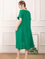 Boho Botanical Linen Embroidered Summer Dress - Image 7