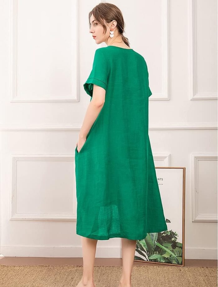 Boho Botanical Linen Embroidered Summer Dress - Image 7
