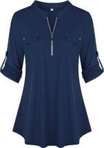 Chiffon Zip V-Neck Tunic – 3/4 Sleeve