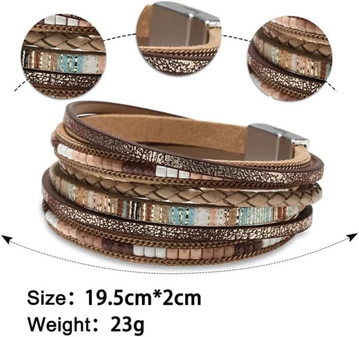 Boho Leopard Crystal Leather Wrap Bracelet – Multi-Layer Cuff - Image 6