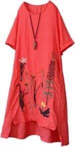 Boho Botanical Linen Embroidered Summer Dress - Image 11
