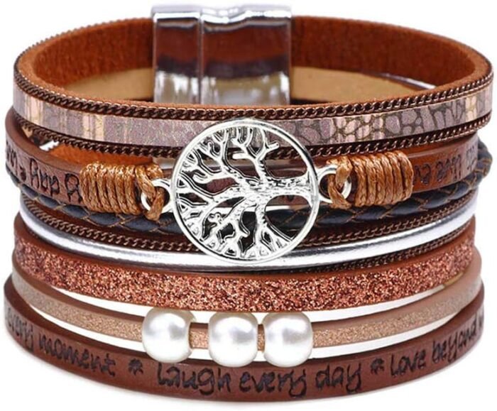 Boho Leopard Crystal Leather Wrap Bracelet – Multi-Layer Cuff - Image 26