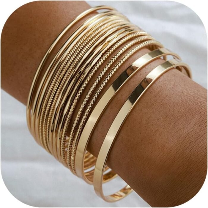 16Pcs Gold Bangle Bracelets for Women - Multi Layer Stackable Textured Bracelets Boho Jewelrys Set - Image 38