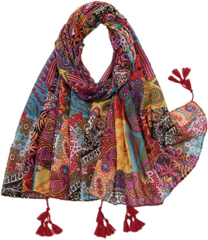 Boho Floral Lightweight Fringed Scarf - Image 10