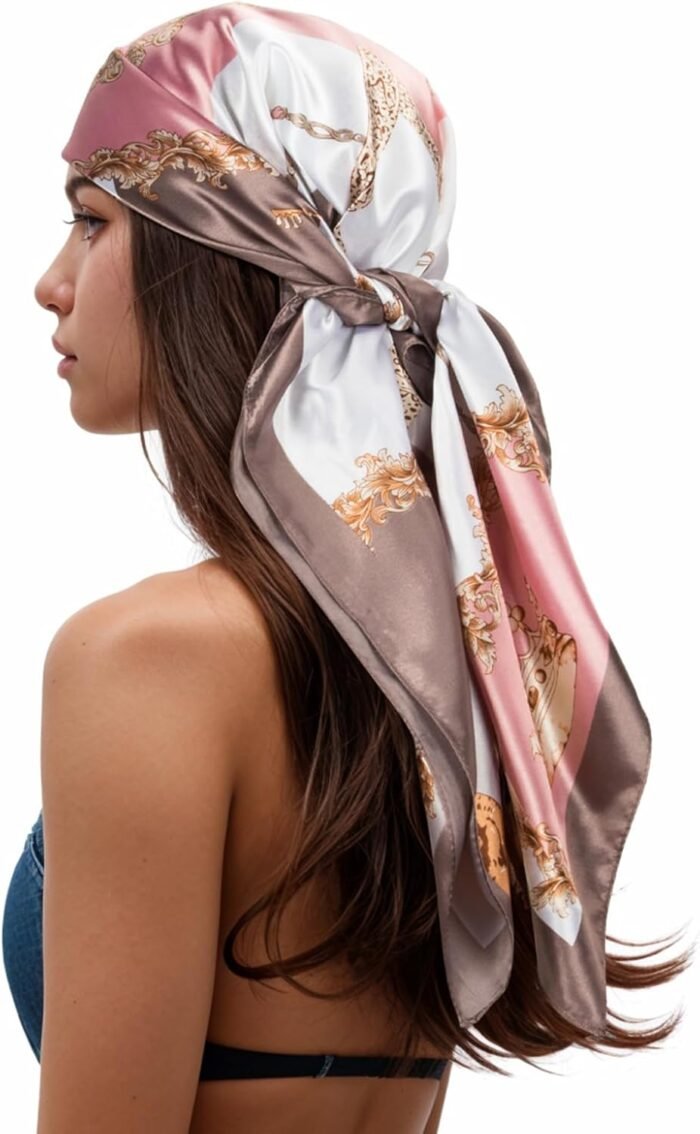 Silk-Feel Printed Head Scarf – 35" Square Bandana - Image 28