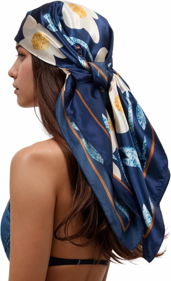 Silk-Feel Printed Head Scarf – 35" Square Bandana - Image 44