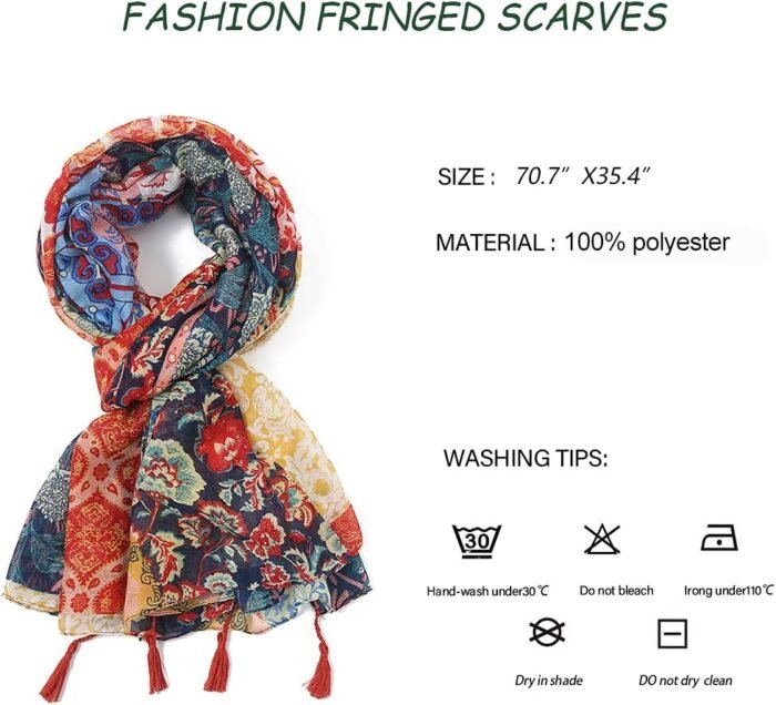 Boho Floral Lightweight Fringed Scarf - Image 6